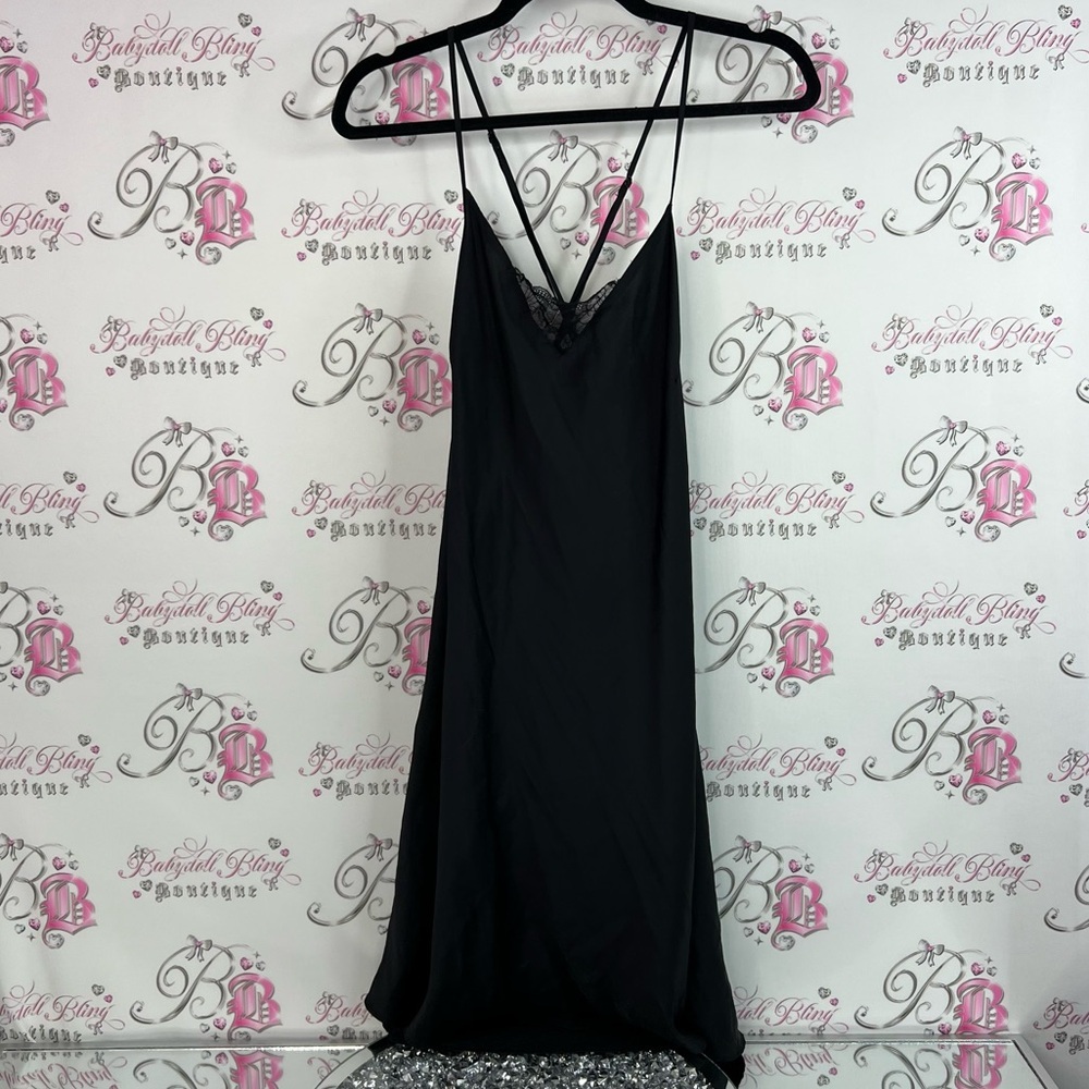 La vie en rose dress long lace detail Lacie strappy Black Lace Slip Dress